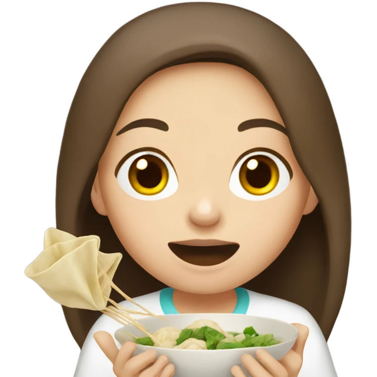 Long brown hair girl eating dumplings emoji
