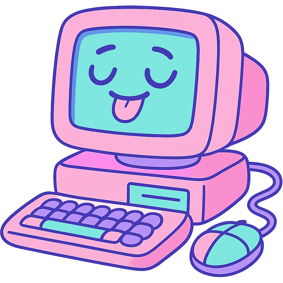 vaporwave style retro computer, pastel colors emoji