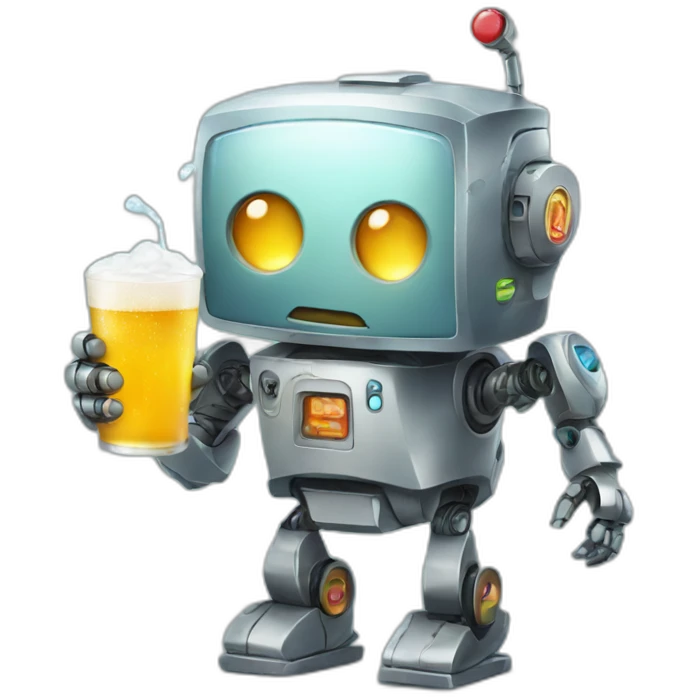 Robot holding a cold one emoji