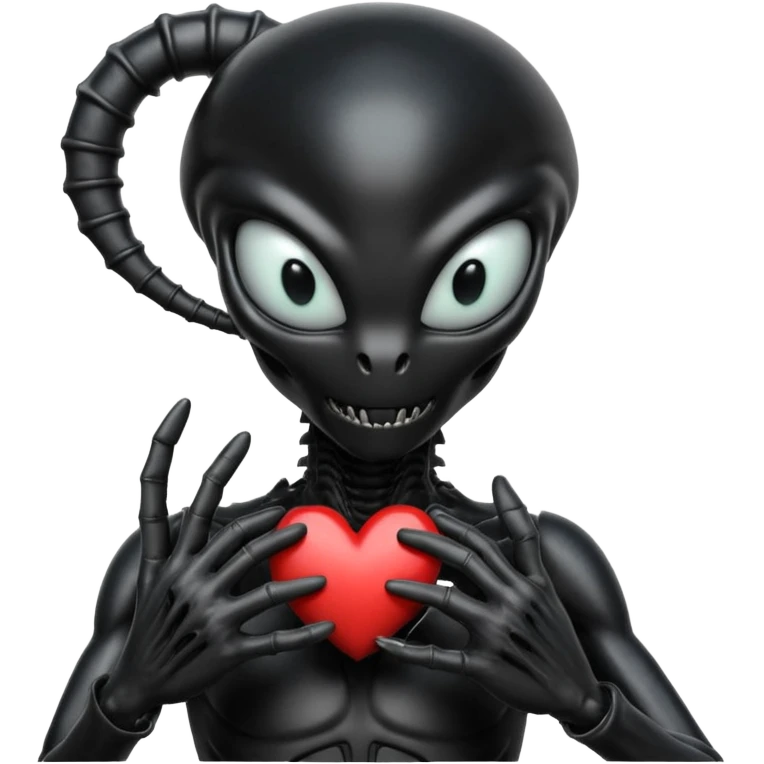 black xenomorph making heart sign emoji
