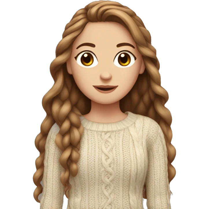 White girl with long brown hair wearing a cable-knit sweater emoji