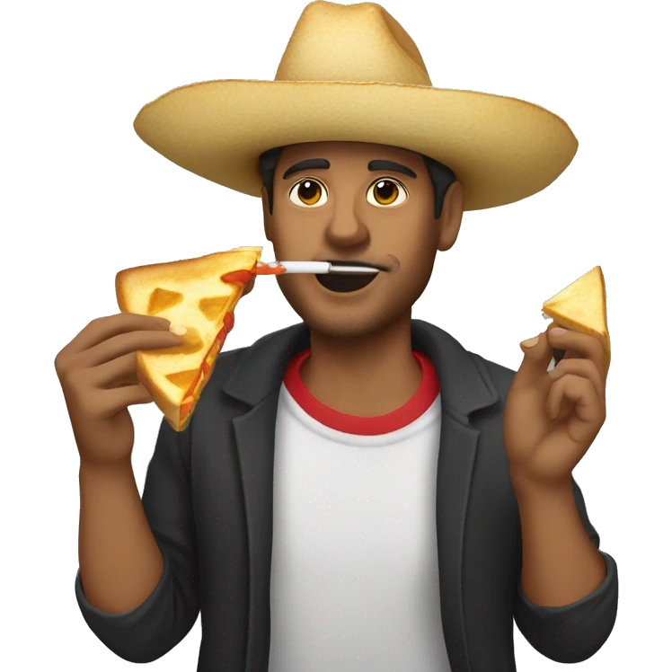 zach top wearing a sombrero smoking a cigarette and eating a grilled cheese sandwich emoji