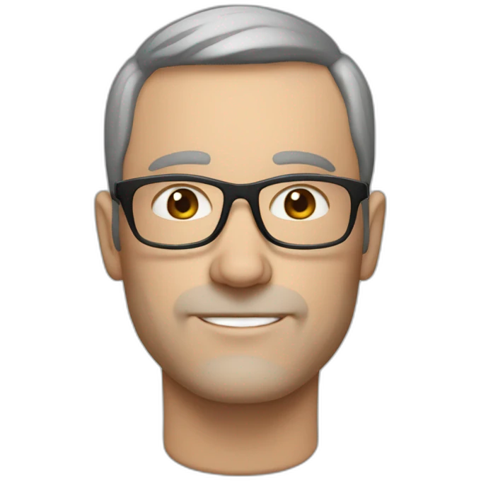 middle age lean white man with black short hair & glasses with dark brown eyes emoji