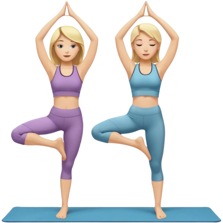 Two women doing yoga both blonde standing pose  emoji