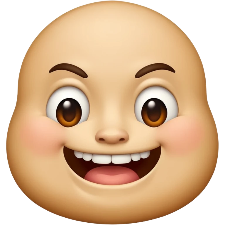 Fat emoji face with stupid look on its face, smiling with one front buck tooth. Not like one tooth missing but as if just one had grown instead of two emoji
