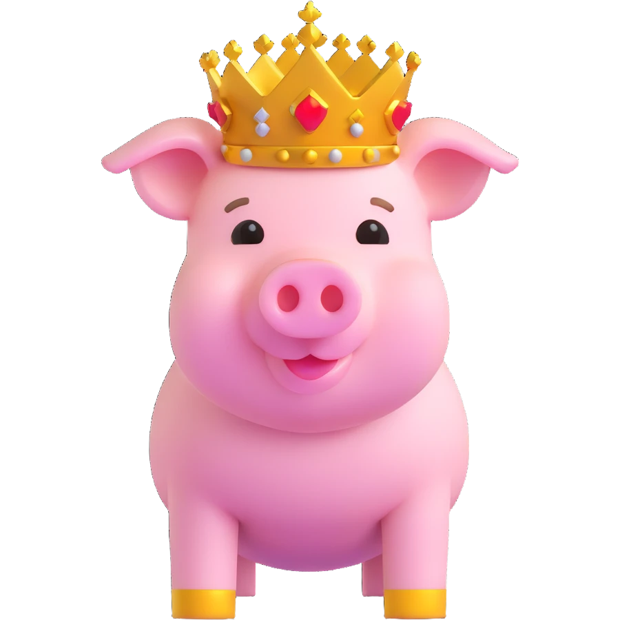 Minecraft style pig with a golden crown, inspired by Technoblade, inside a Minecraft castle emoji