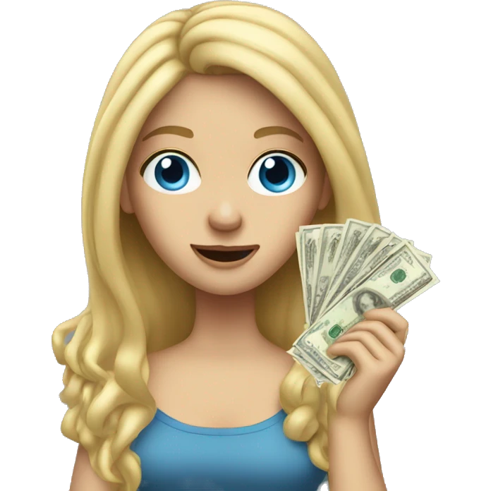 blonde girl long hair blue eyes holding money throwing money  emoji