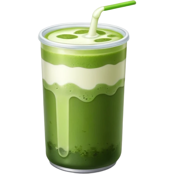 Iced matcha in a plastic can we can see the two color of mil and of matcha  emoji