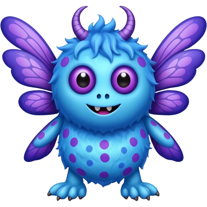 Fuzzy blue with purple polka dots monster with fly wings emoji