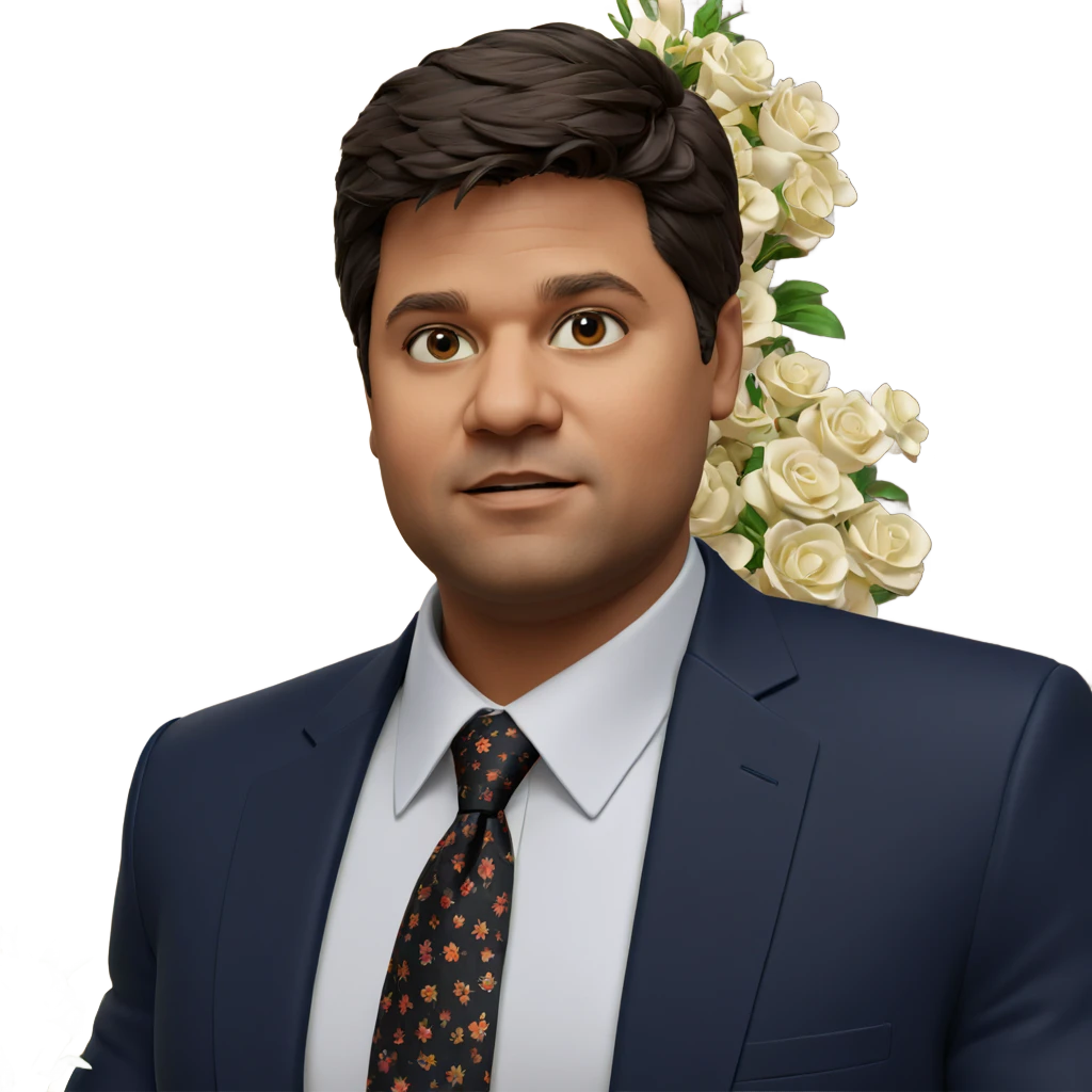 formal portrait with flower emoji