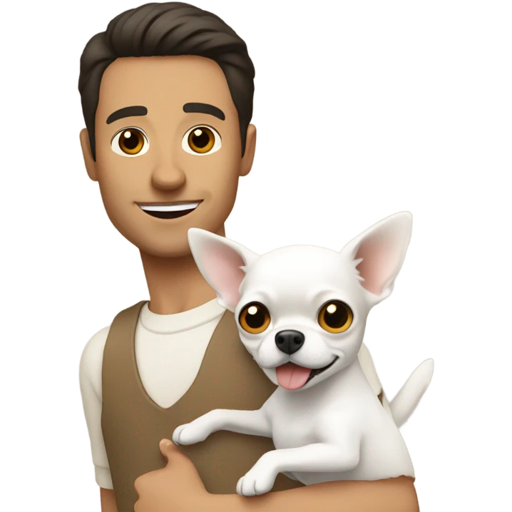 Brunette guy holding white chihuahua  emoji