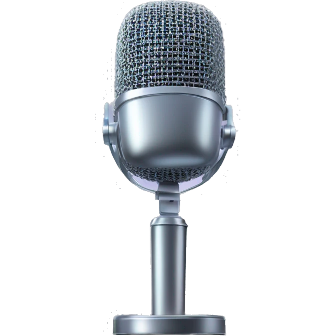 Realistic isolated gradient silver holographic podcast microphone emoji