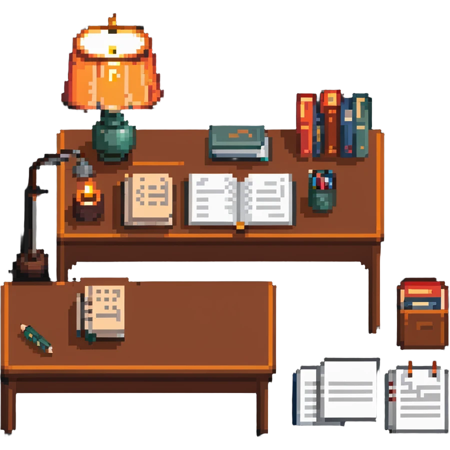 desk with a lamp, books, and papers, symbolizing studying emoji