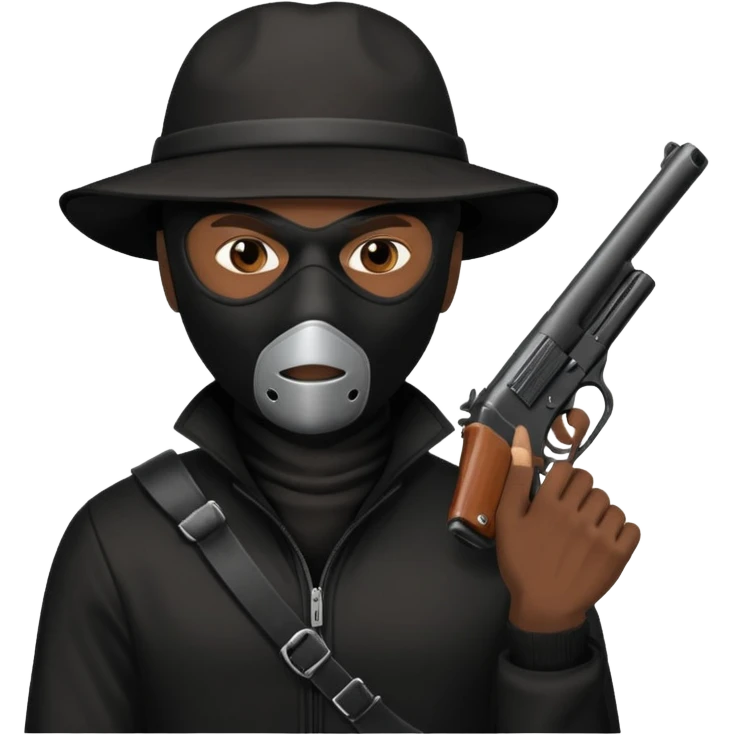 A black male in a robber mask with a gun emoji