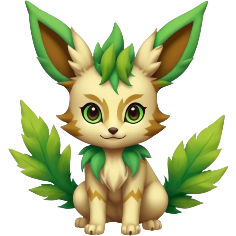 Kawaii cute cool feral Sprigatito-Leafeon (full body) emoji