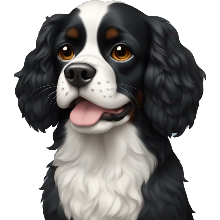 Small completely black king spaniel with black fur on his whole face and white fur on chest emoji