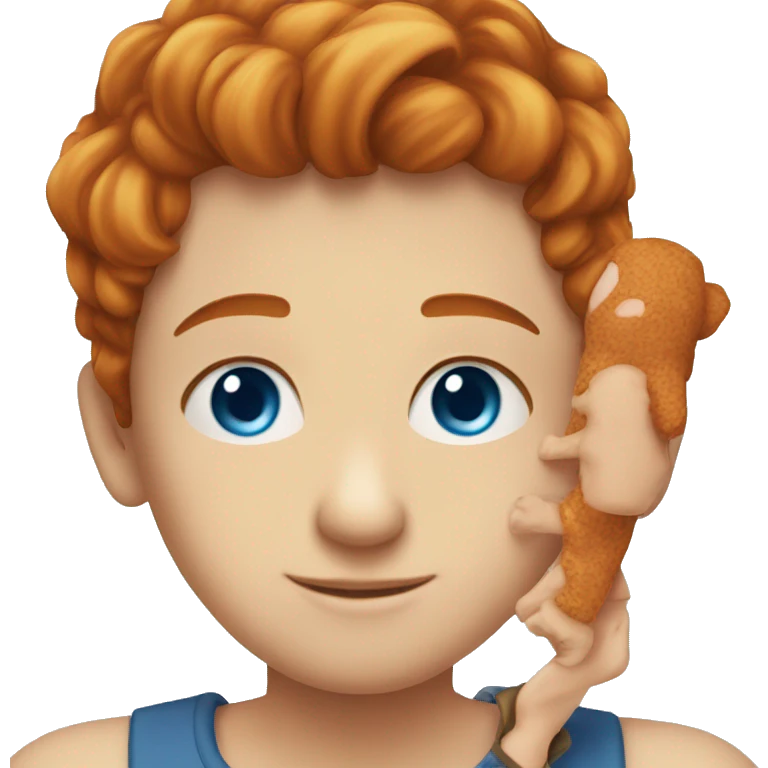 Boy with ginger hair and blue eyes kissing a girl with brown hair and blue eyes  emoji