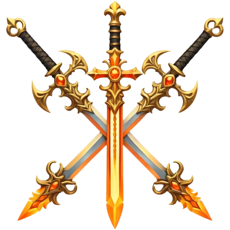 Two fiery royal golden swords in a cross emoji