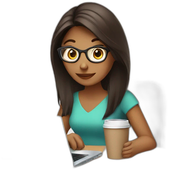 busy girl with laptop and coffee emoji