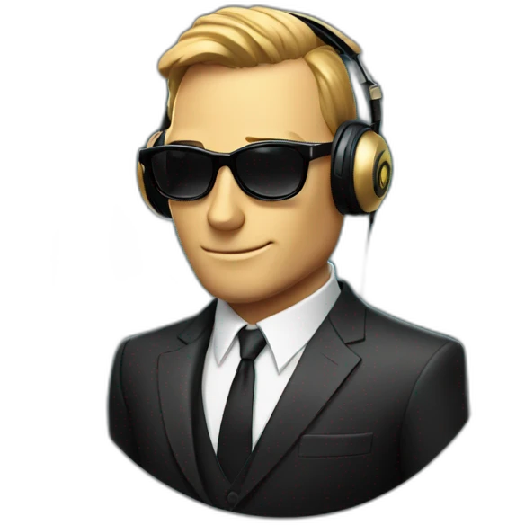 James Bond with black glasses playing poker with headphones on emoji