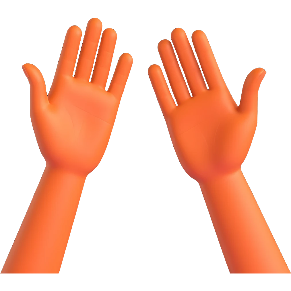 A 3D yellow apple emoji-style illustration of two open hands, positioned side by side and angled to the right, as if they are pushing something like a swing. Add motion lines behind the hands to the left to show a rightward pushing movement. Clean cartoon style, minimal background emoji