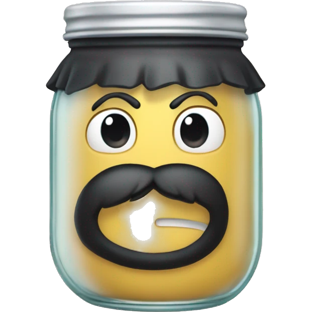 Anthropomorphic empty glass jar with a black beard  emoji