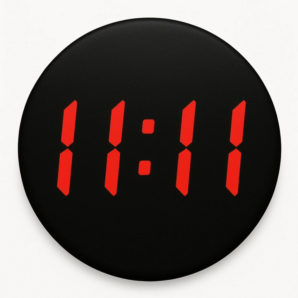 emoji with a black circular background, displaying '11:11' in red digital clock style numbers emoji