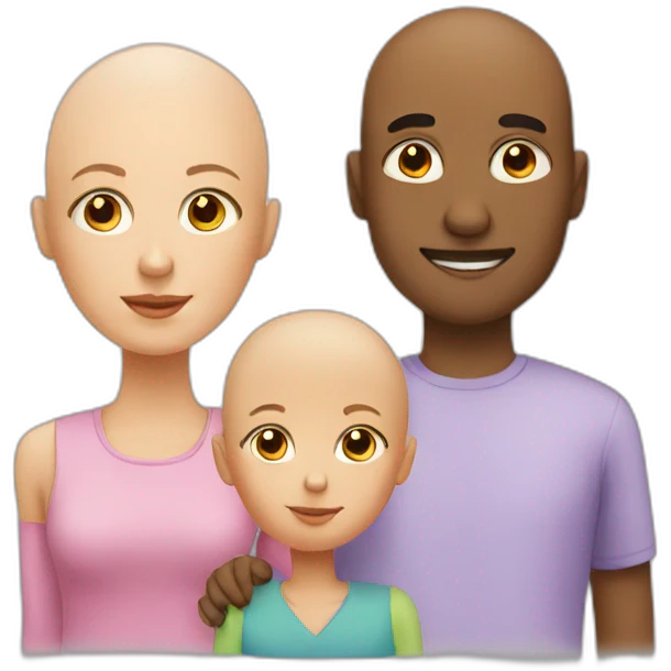 Bald guy, a child and a woman emoji