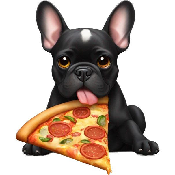 All black French bulldog eating pizza emoji