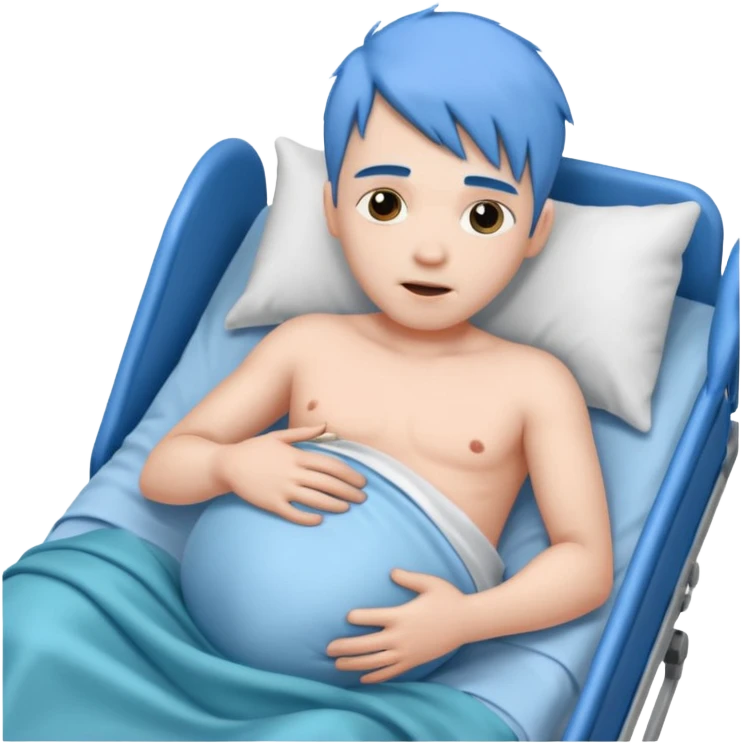 make a roblox charecter with blue hair a MAN  and give him white skin and make him giving birth emoji