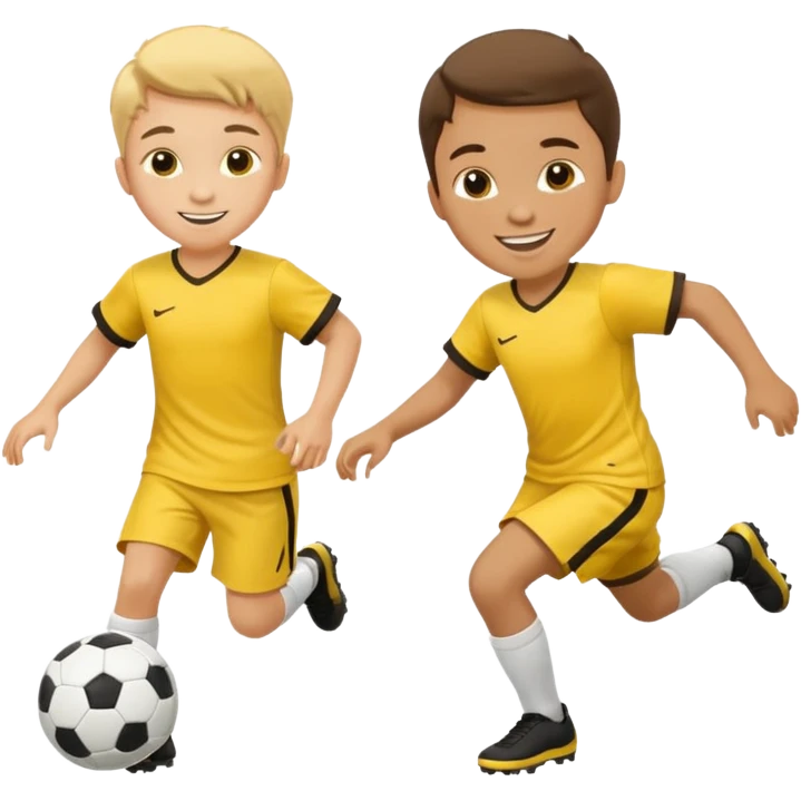 kids play soocer in yellow dress, boys emoji