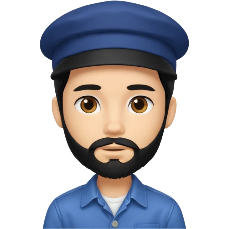 generate a fair pretty bratz boy wearing a dark blue cap and  button up shirt. Handsome

bearded and handsome

hair black long emoji