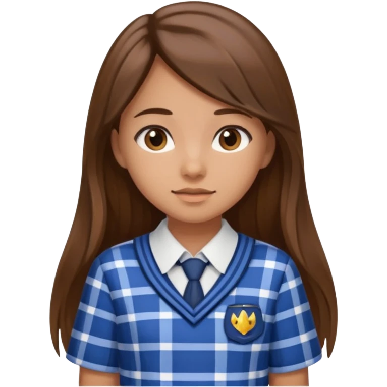 Blue plaid school uniform with skirt and long hair that's medium brown emoji