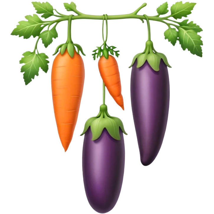 eggplant, cucumber, carrot, hanging emoji