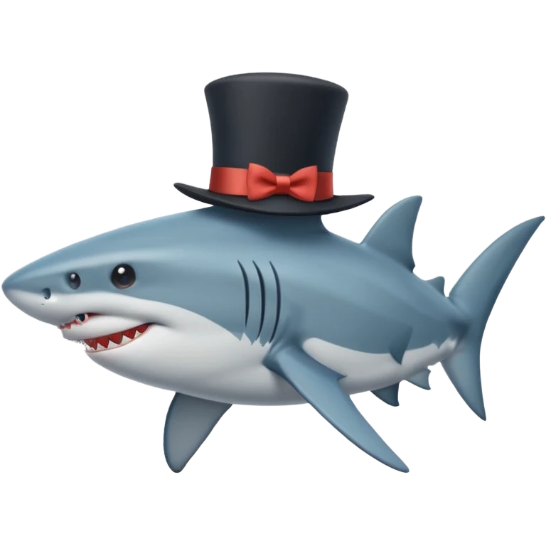 Shark with billionaire's top hat Side view, body turned diagonally to the right, clean white background emoji