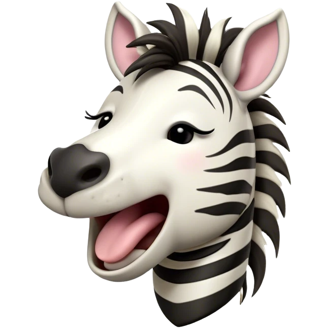 Cinematic Cute Yawning Zebra Portrait Emoji, Head tilted slightly with a dramatic, wide-open yawn, showcasing a soft, downy striped fur with gently drooping ears, a long, elegant equine snout, and round eyes barely open in drowsy contentment, Simplified yet irresistibly adorable features, highly detailed, glowing with a soft, cozy glow, high shine, relaxed yet expressive, stylized with a touch of savannah charm, bright and endearing, soft glowing outline, capturing the essence of a sleepy yet affectionate zebra that feels like it could stretch out of the screen and curl up for a nap! emoji