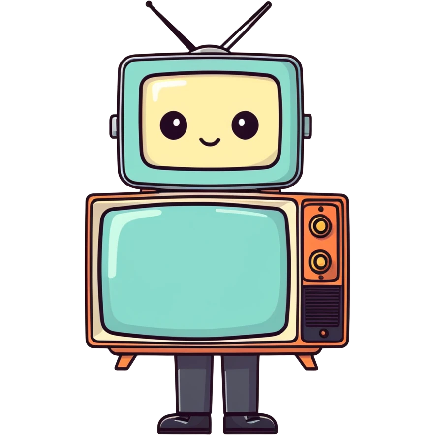 a retro television as a man's head, dressed in a suit, quirky expression emoji