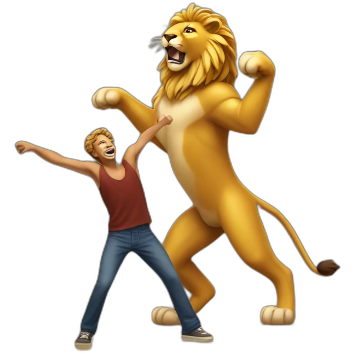 Guy dancing with lion emoji