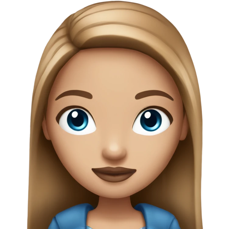 Bratz Beautiful woman, long straight light brown hair, blue eyes, cozy emoji