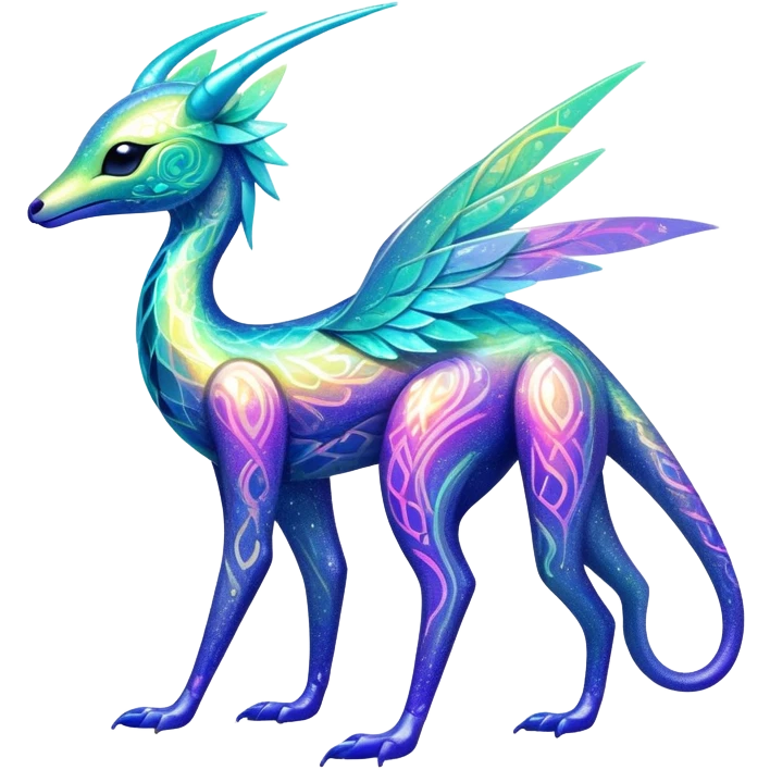 Shiny Exotic Futuristic Tropical Colorful Neon-colored Glittery Ethereal Sparkly Amaura-Aurorus-Fakémon-hybrid-creature (full body)  emoji