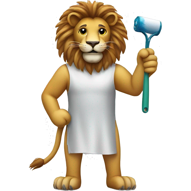 lion standing holding paint roller with contracture dress emoji