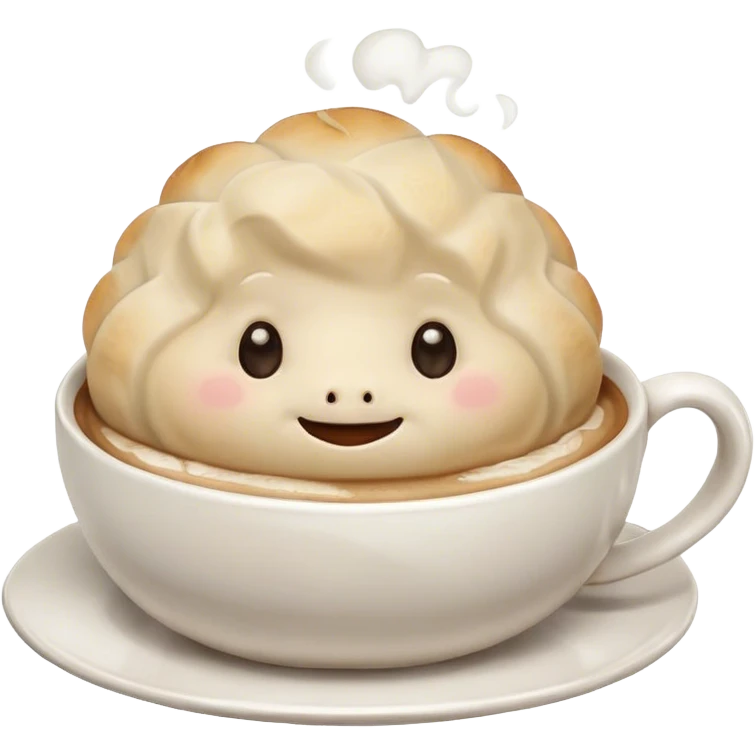Cappuccino with cute frothing art showing a cute emotional support dumpling with smily face emoji