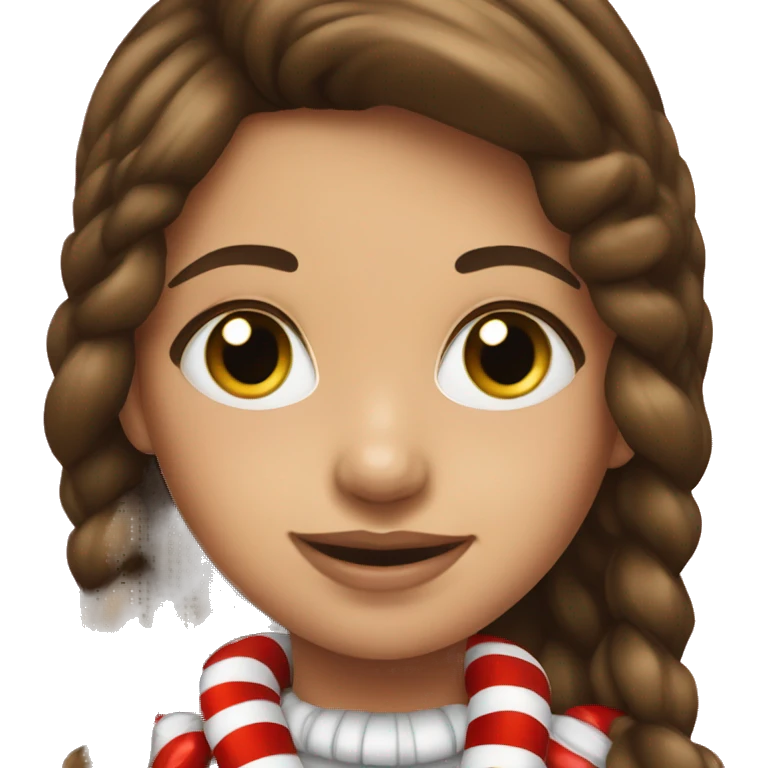 Brunette girl wearing candy cane necklace emoji