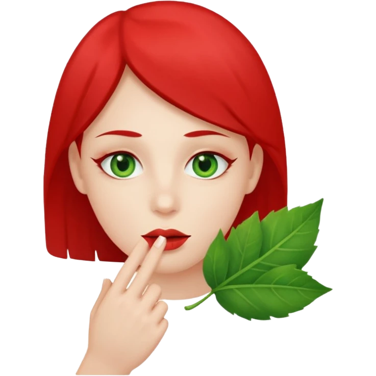 person with red eyes holding a green leaf to his mouth  emoji