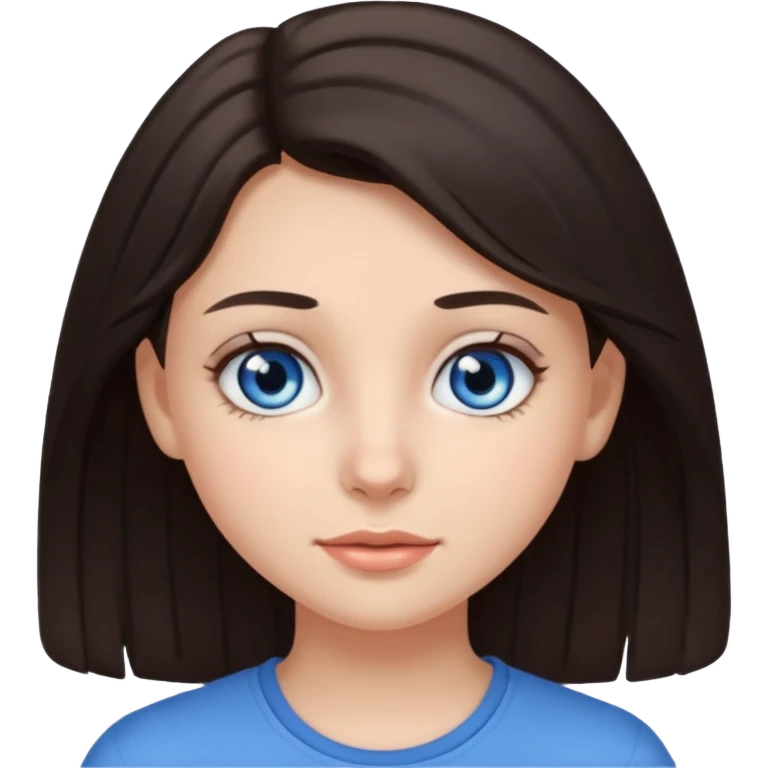 Une fille ado avec les cheveux brun foncé,la peau claire et les yeux bleu grsi emoji