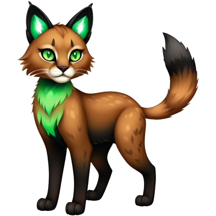 Vibrant dark edgy gothic Falvie-Fionbri-Bobcat-Caracal-creature-sparkle-feline-fursona, full body emoji