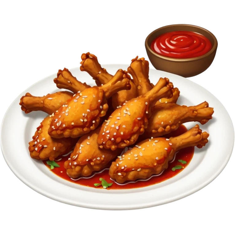 plate of spicy chicken wings with red sauce and chili flakes emoji