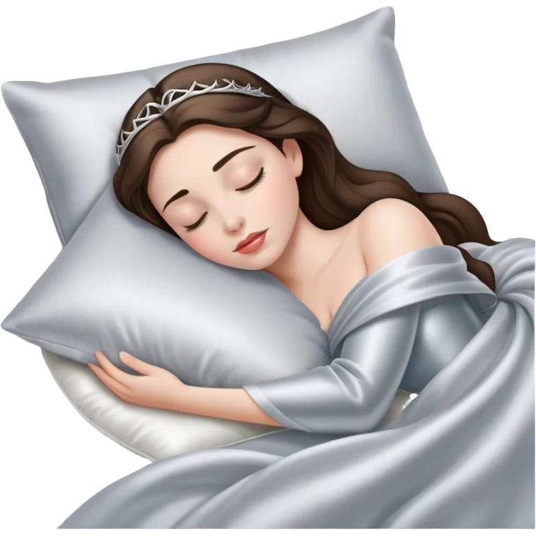 sleeping beauty brunette white girl with a silver silk pillow emoji