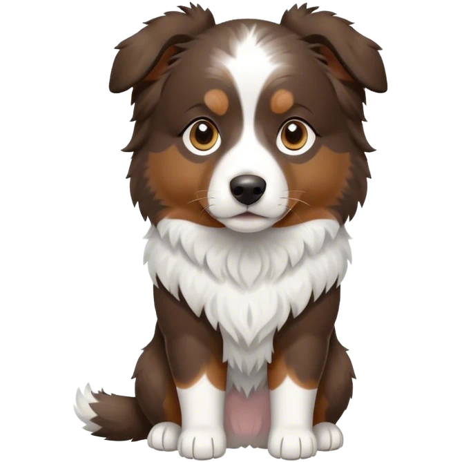 Full body mini Australian shepherd, dark brown with white paws and chest and small white spot in the middle of forehead  emoji