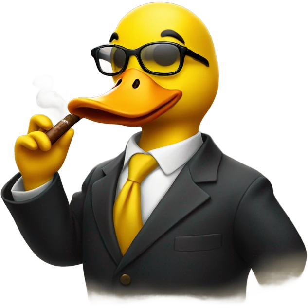 A yellow duck with glasses smokes a cigar emoji